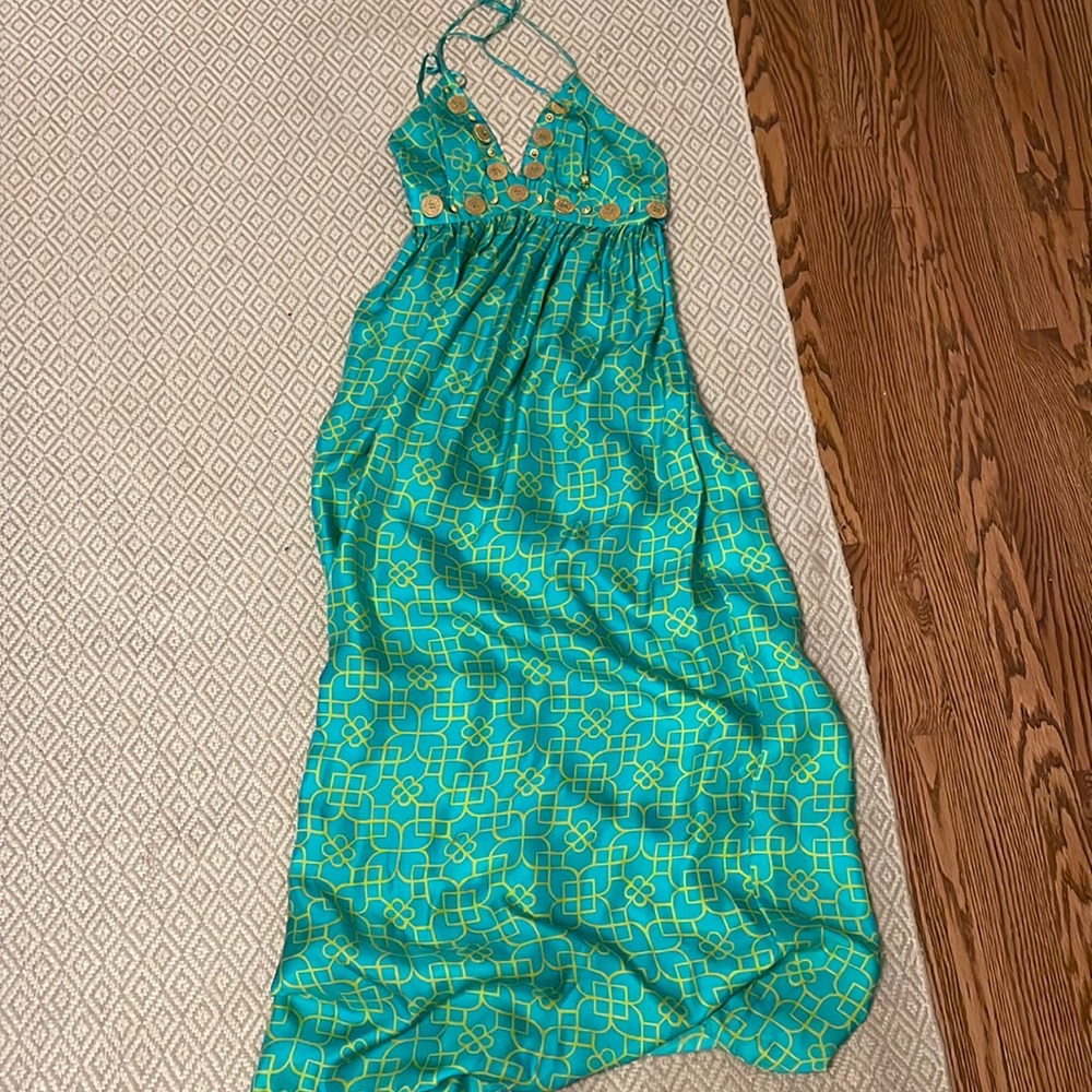 Milly maxi dress; size 2; green with gold embellishments